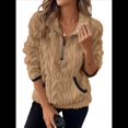 thumbnail image 2 of Suéter de Larga con Cremallera de un Cuarto para Mujer, Sudadera de Forro con Capucha, Sudaderas con Solapa, Suéteres Cálidos con Bolsillos. Caqui XXL, 2 of 9