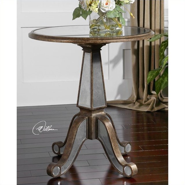 Uttermost Eraman Mirrored Accent Table in Antiqued Rustic Gold Inset