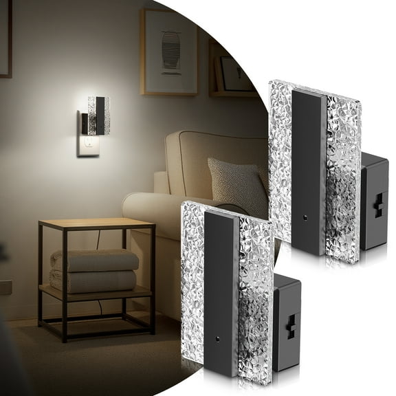2 Pcs Black Cool White 5000K Modern Square Night Light