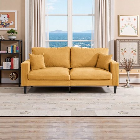 74" Orange Corduroy 3-Seater Sofa with High Resilience Foam & Sturdy Hardwood Frame - Modern Living Room Couch
