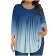 thumbnail image 2 of CHGBMOK Womens 3/4 Sleeve Blouses Gradient Crew Neck T Shirts Casual Pleated Tops Curved Hem Going Out Outfit, 2 of 6