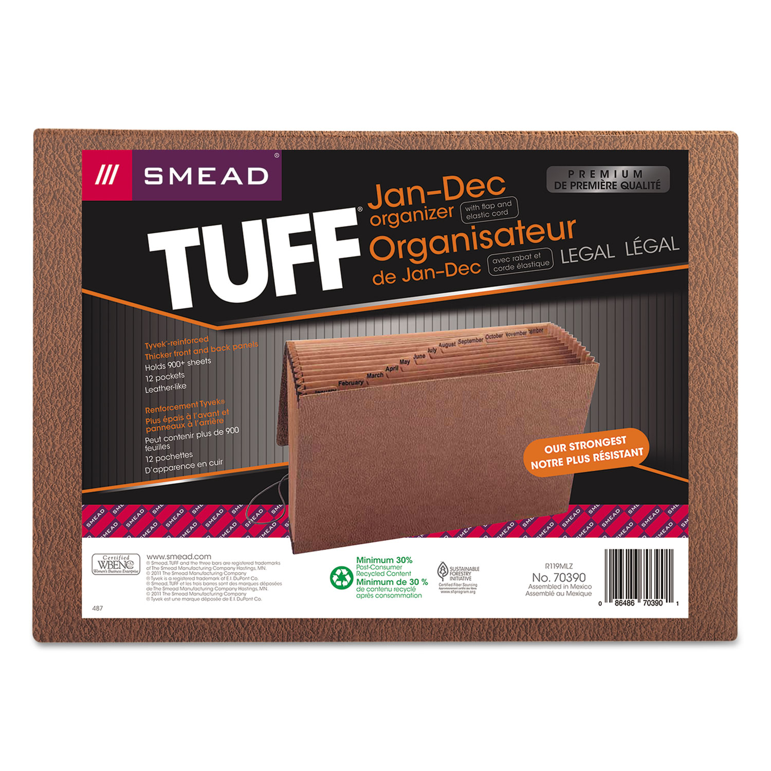 Smead Tuff Expanding Files, 12 Sections, 1/12-cut Tab, Legal Size, Redrope Smd70390