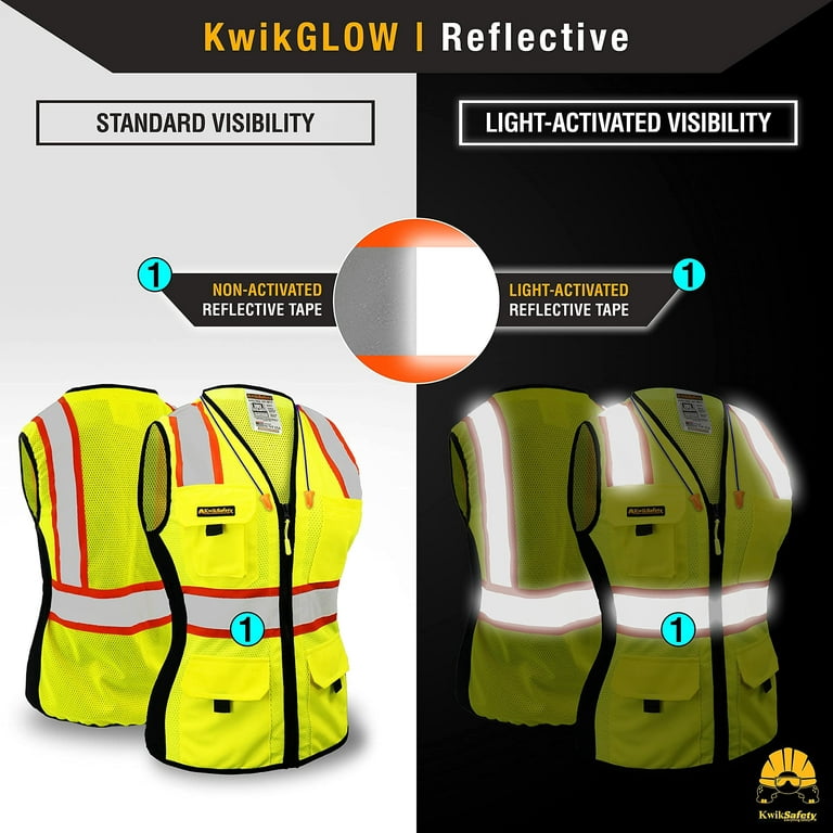 AWLYLNLL High Visibility Safety Vest for Men Women, Construction Vest with  Reflective Strips and Zipper Front, Neon Yellow, X-Large