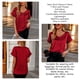 thumbnail image 5 of Camiseta Estrela de satén con cuello en V para mujer, camiseta informal de manga corta con bolsillo, cómoda, a la moda, para mujer, color rojo vino S, 5 of 6