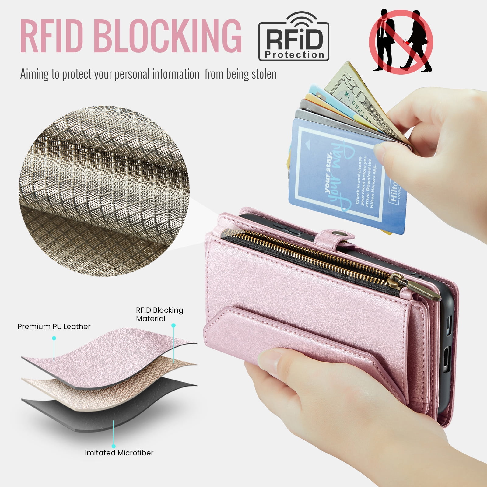 Compatible with Samsung Galaxy S25 Edge 5G Zipper Wallet Phone Case Tempered Glass Screen Protector Crossbody Lanyard Strap Flip Card Holder Slot Cell Cover for S25Edge 25S S25 25Edge Women Rose Gold