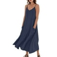 thumbnail image 4 of UoCefik Summer Beach Dresses for Women 2025 Linen Sleeveless Maxi Sundresses with Pockets Navy M, 4 of 5