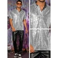 thumbnail image 4 of Unique Bargains Men's Sequin Polo Sparkle Short Sleeves Club Party Shiny Golf Shirts S Silver, 4 of 6