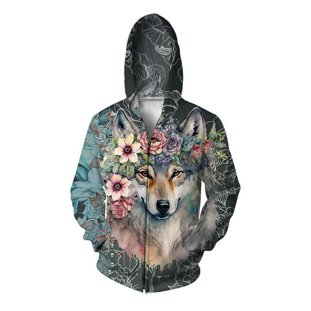 Sudadera con capucha holgada con estampado de lobo rey para hombre sudadera con capucha de otono sudaderas para hombre sudaderas modernas y versatiles zhoumingquan Bodega Aurrera en linea