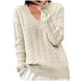 thumbnail image 3 of Fartey Women's Cable Knit Sweater Fashion Ribbed Knit V Neck Pullover Sweater Loose Fit Long Sleeve Sweaters Cozy Fall Winter Warm Jumper Tops Beige S, 3 of 7
