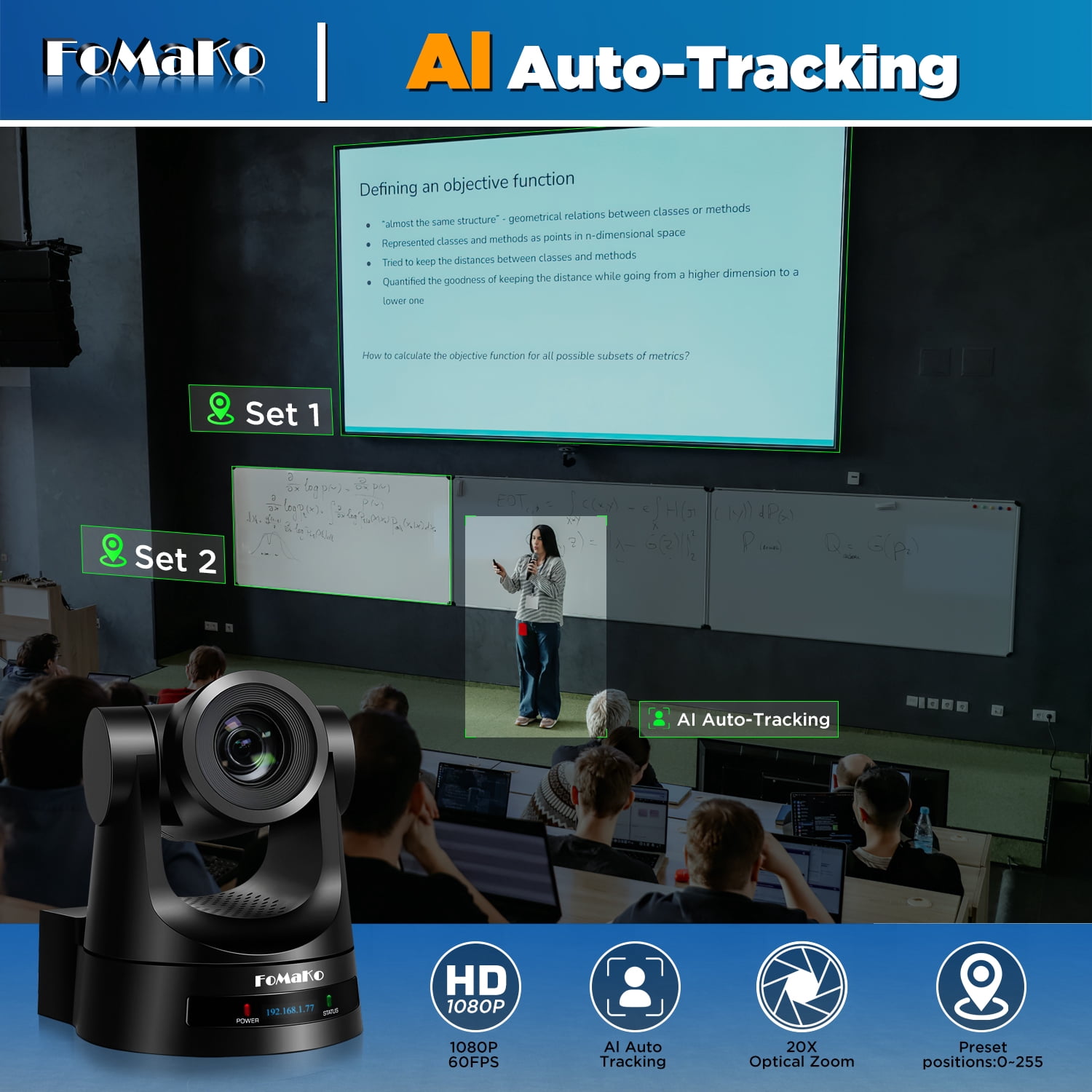 FoMaKo 20x ptz camera(3pcs)+ptz camera controller(1pc)+4k input video switcher Bundle black(BH202+KC602)