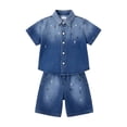 thumbnail image 5 of Bysome Boys Outfit Set Graphic Print Short Sleeve Lapel Neck Shirts With Shorts Outfit Quick Dry Boys Set Size 3-4 Years Blue, 5 of 5