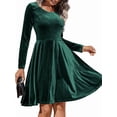 thumbnail image 2 of Women'S Velvet Dress Long Sleeve Cocktail Dresses Flare Swing Mini Prom Dress for Wedding Guest Green XL, 2 of 7