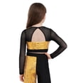 thumbnail image 3 of Eandarui Kids Girls Sequin Hip Hop Jazz Dance Crop Top Mesh Long Sleeve Cutout Back Color Block Sparkly Shirt Gold 12, 3 of 7
