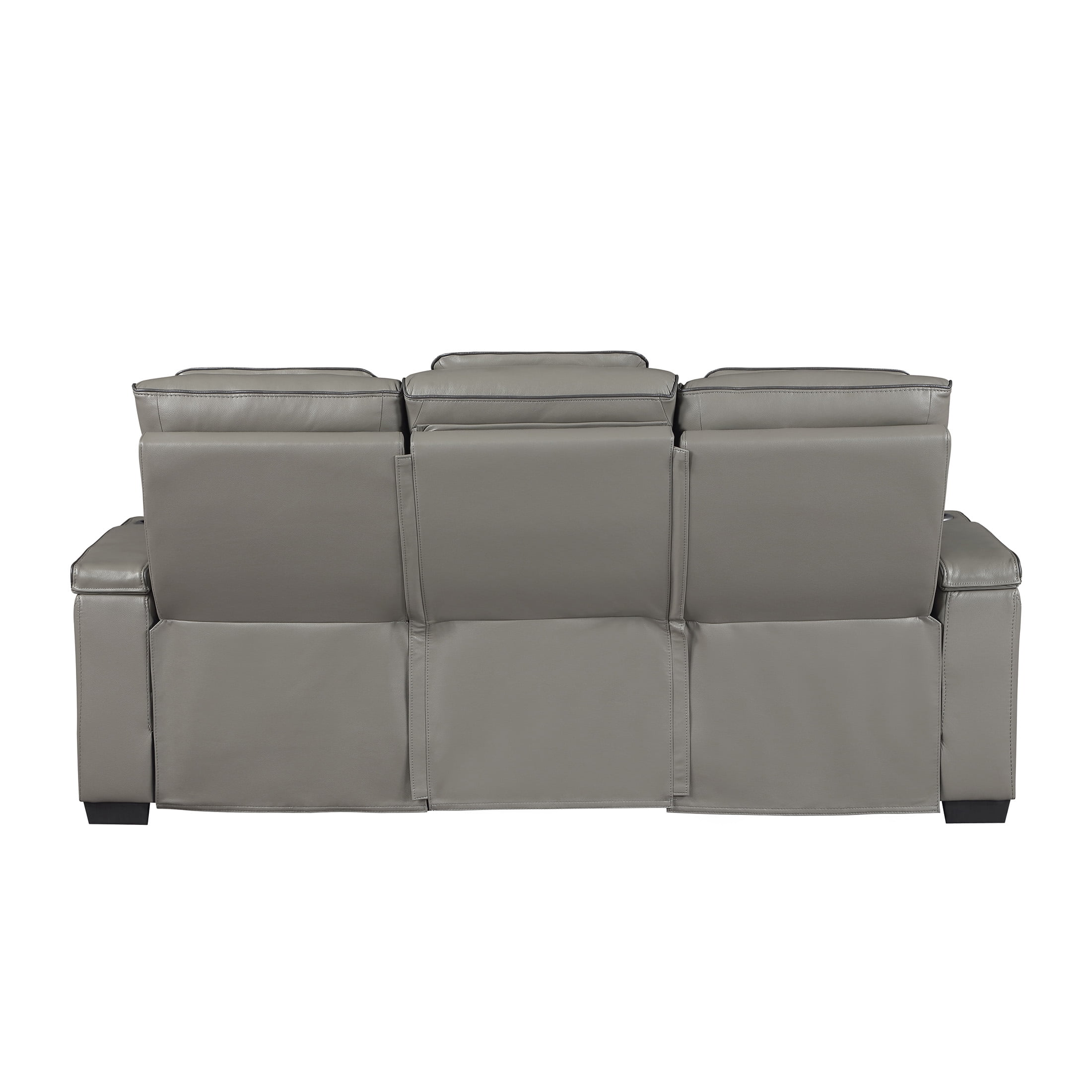 OakvillePark Elantra Leather Match Power Double Reclining Sofa with Center Drop-Down Cup Holder/Power Headrests/Storage Arms/Reading Lights/Wireless Charger/Air Massage/Heat/LED Lighting, Gray