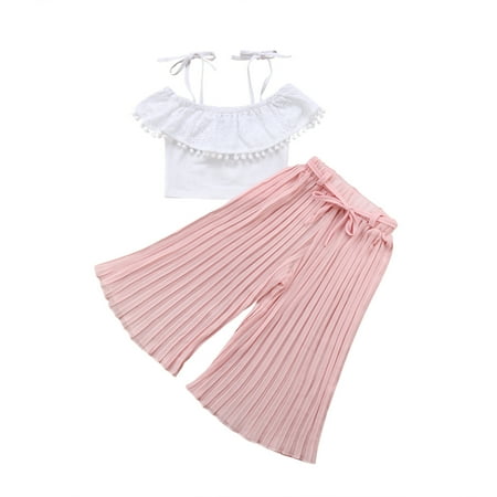 

Meihuida Baby Girls Summer Clothes Set Off Shoulder Tops+Wide Leg Pants