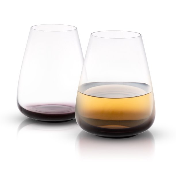 JoyJolt Black Swan Stemless White Wine Glasses Gift Set, 23.1 Oz Set of