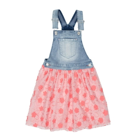 - Denim and 3D Floral Tulle Skirtall Dress (Little Girls & Big Girls)