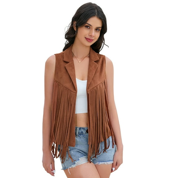Women's Tassel Vest Suede Rivets Sleeveless Costume Fringe Jacket