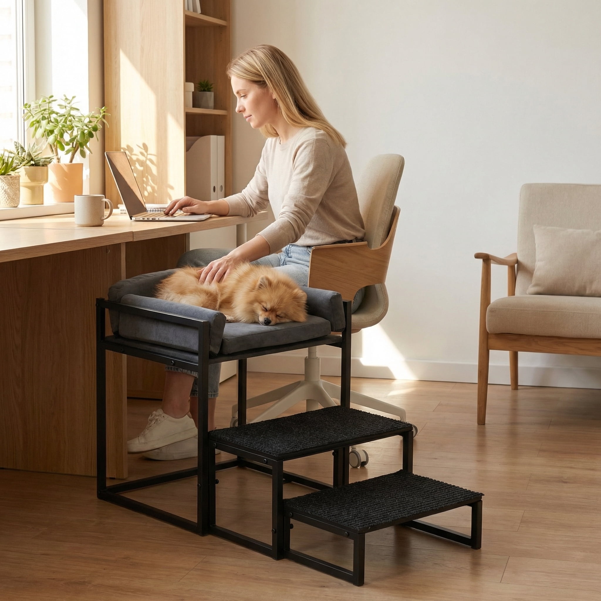 Pet Stairs & Window Perch for Dogs and Cats, Foldable Non-Slip Steps for Bed, Sofa, Desk