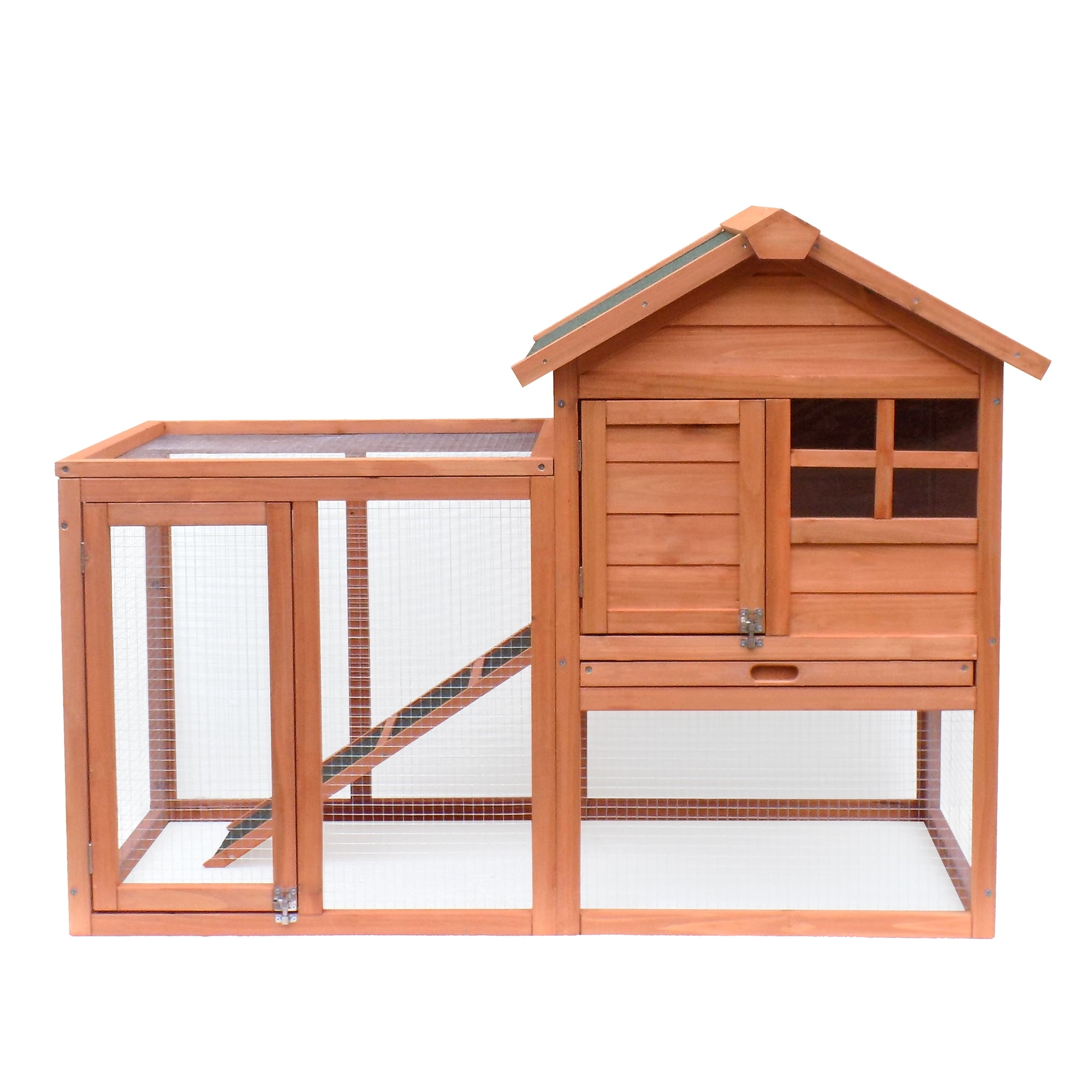 Wooden Rabbit Hutch, Outdoor Chicken Coop with Lockable Doors and Slant