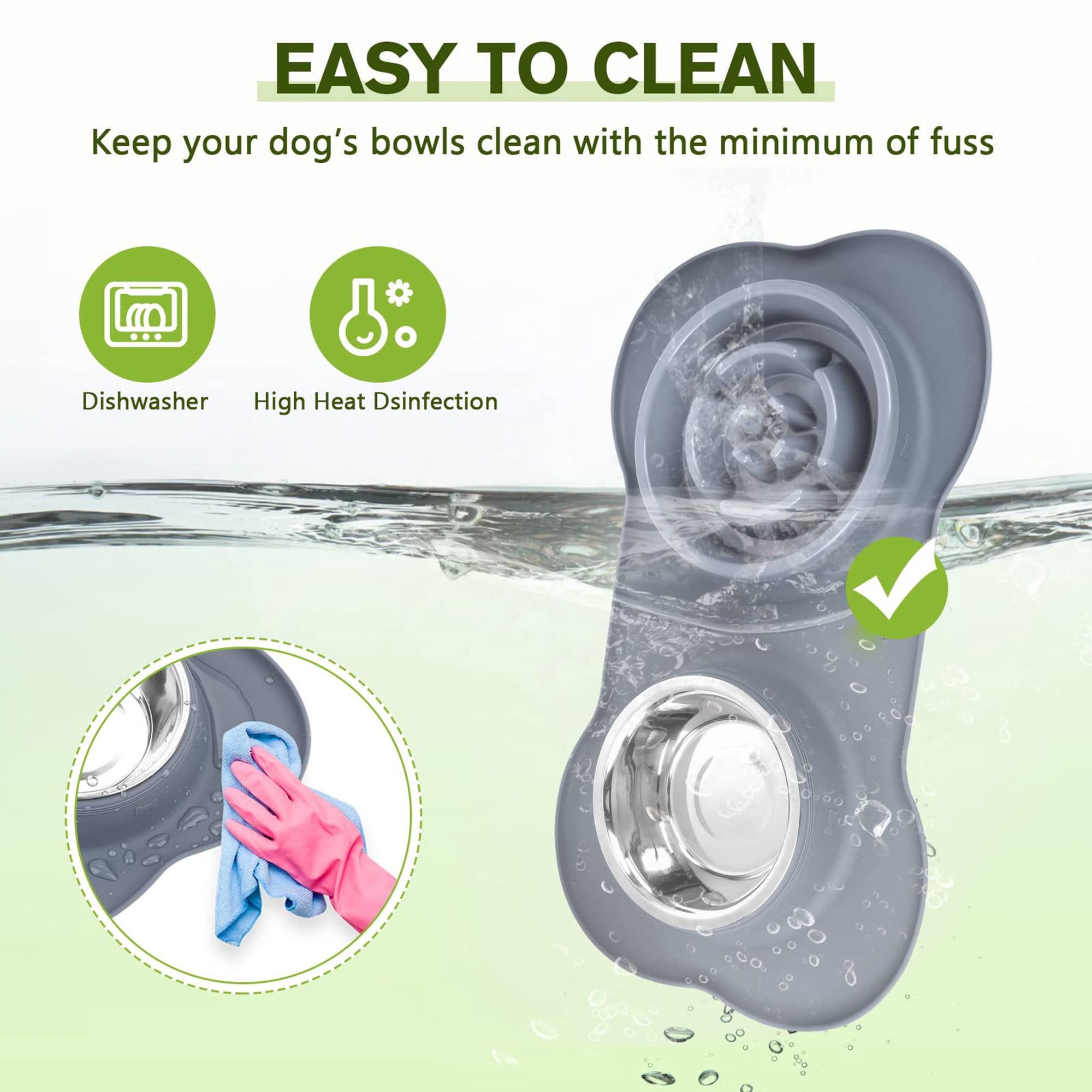 Slow Feeder Dog Bowl with Non Slip Silicone Mat, 3 in 1 Stainless Steel Pet Bowl for Small Dogs and Cats, Grade Safe Design to Slow Down Eating, Preent Bloat, Improe Digestion, Gray