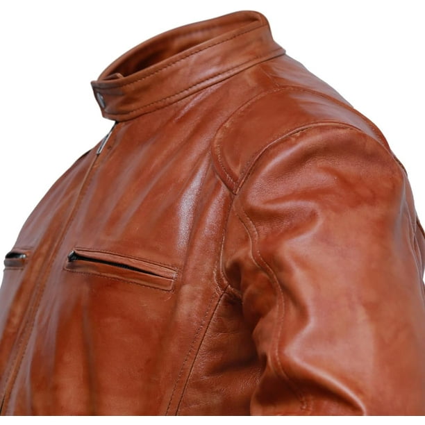 Cafe Racer Leather Jacket Men Biker Motorcycle Winter Stylish