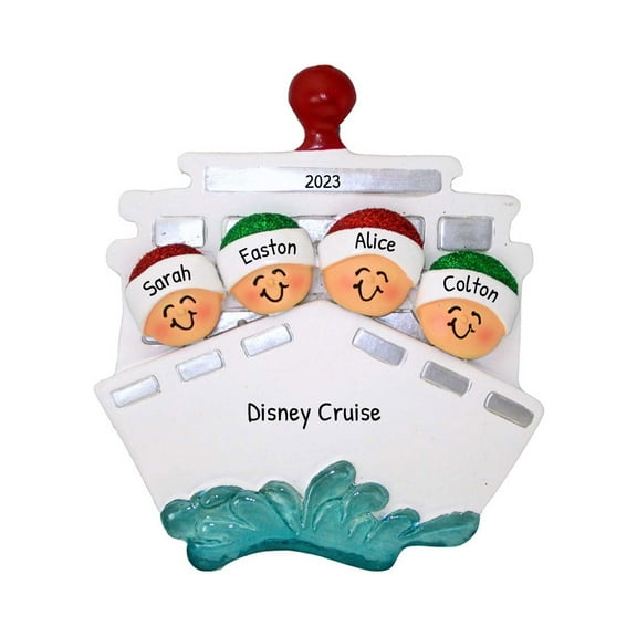 Personalized Family of 4 on Cruise Ship Christmas Ornaments 2024 - Customized Holiday Travel Gifts