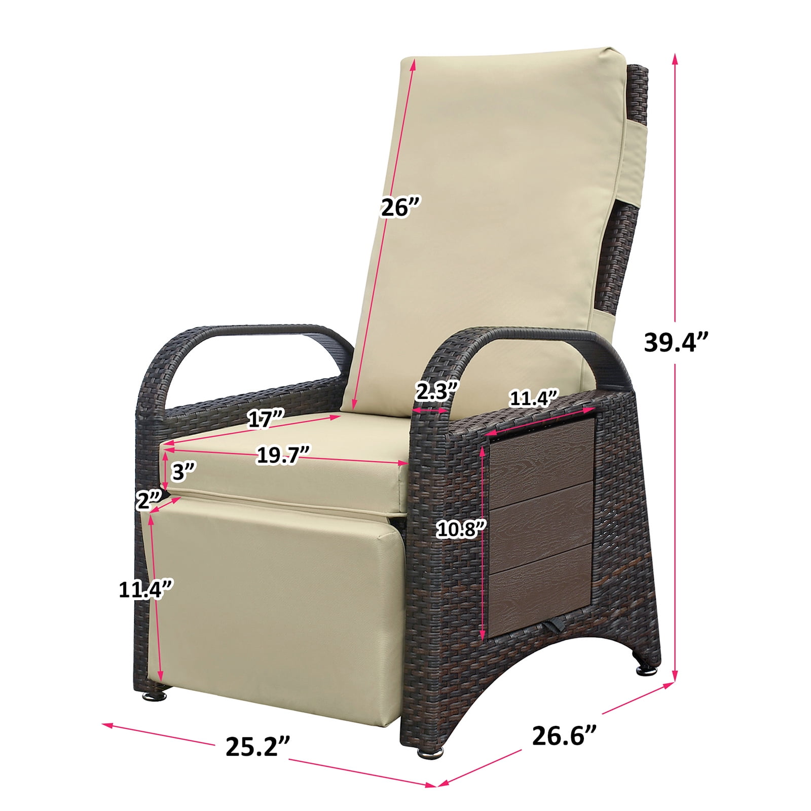 Aimee Lii Outdoor Recliner Chair, PE Wicker Adjustable Reclining Lounge Chair and Removable Soft Cushion, Pool Deck Furniture with Modern Armchair, Sunbathing or Relaxation, Khaki