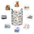 thumbnail image 4 of Rateoe Stamp Pattern Round Laundry Hamper Basket, Tall Hamper Basket for Blanket Storage, Nursery Clothes Hamper for Laundry in Bedroom and College Dorm-Small, 4 of 6