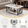 thumbnail image 3 of MIERES Marble-Effect Coffee Table, Rectangular Solid Wood Coffee Table, Living Room Center Table, Coffee Table with Storage Shelf, Suitable for Living Rooms, Offices, Apartments, WHite, 3 of 9