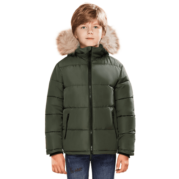 SOLOCOTE Boys Winter Coats Puffer Fake-Down Mid-Weight Hooded Padded Cotton Jacket