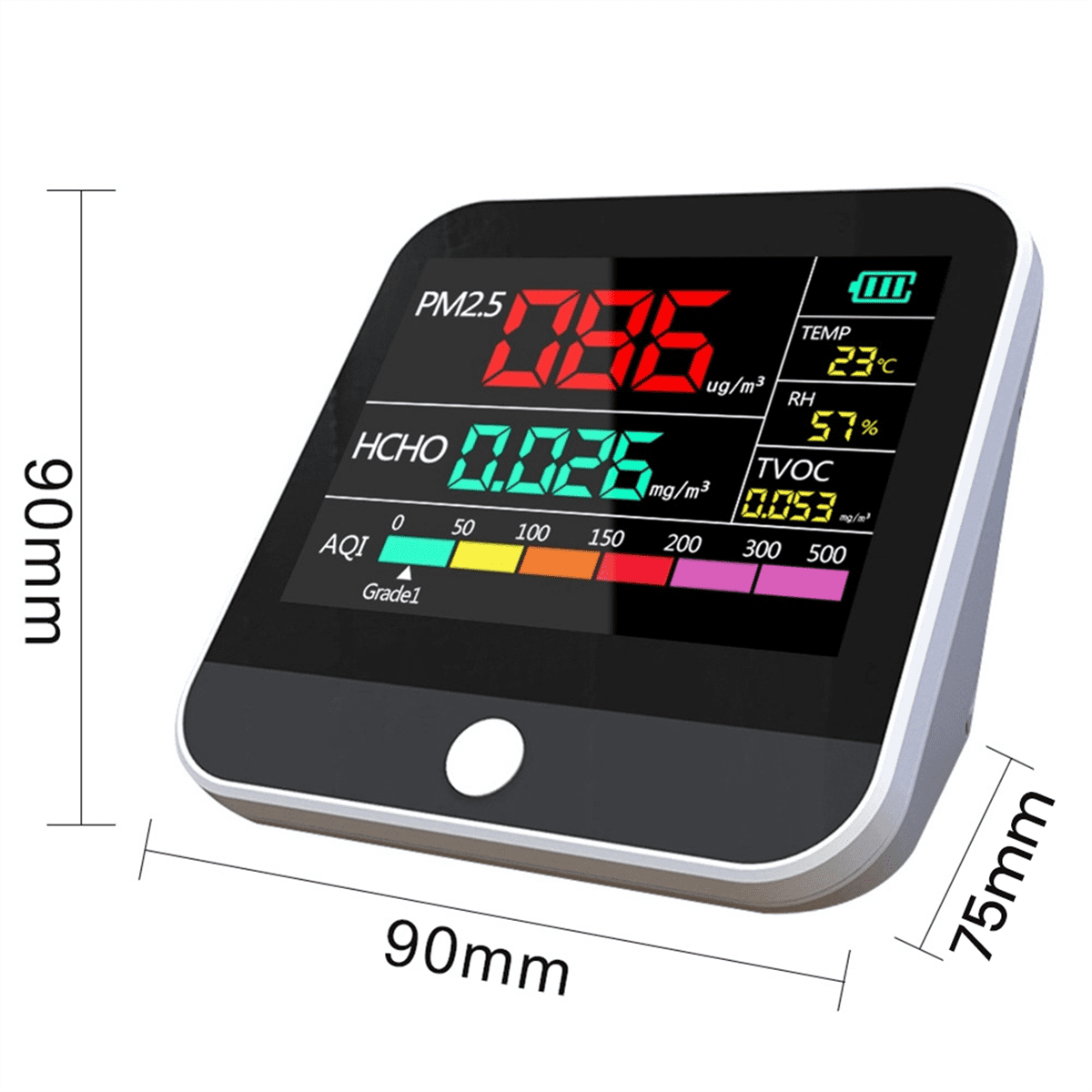 Eight in One Indoor Air Quality Monitor PM2.5/PM1 /PM10 Monitor Temperature Formaldehyde TVOC Air Quality Tester,1 x Air Quality Monitor 1 x USB charging cable 1 x English manual,white black