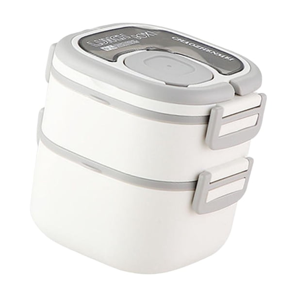 Lonchera portátil hermética con tapa a prueba de fugas, recipiente para ensaladas y preparación de comidas. Blanco 2 niveles