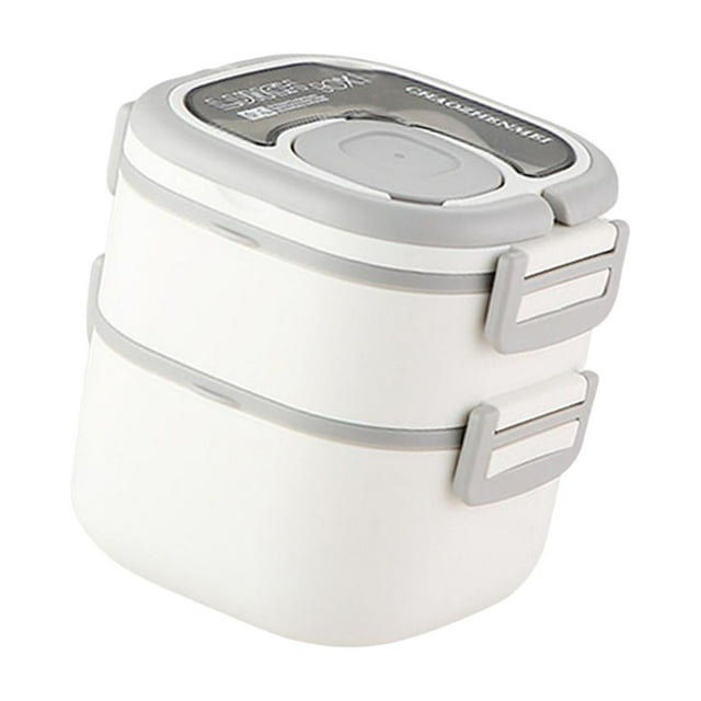 DOLITY Airtight Rectangle Lunch Boxes Hot or Cold Food Storage Salad Container Reusable White 2 Tier