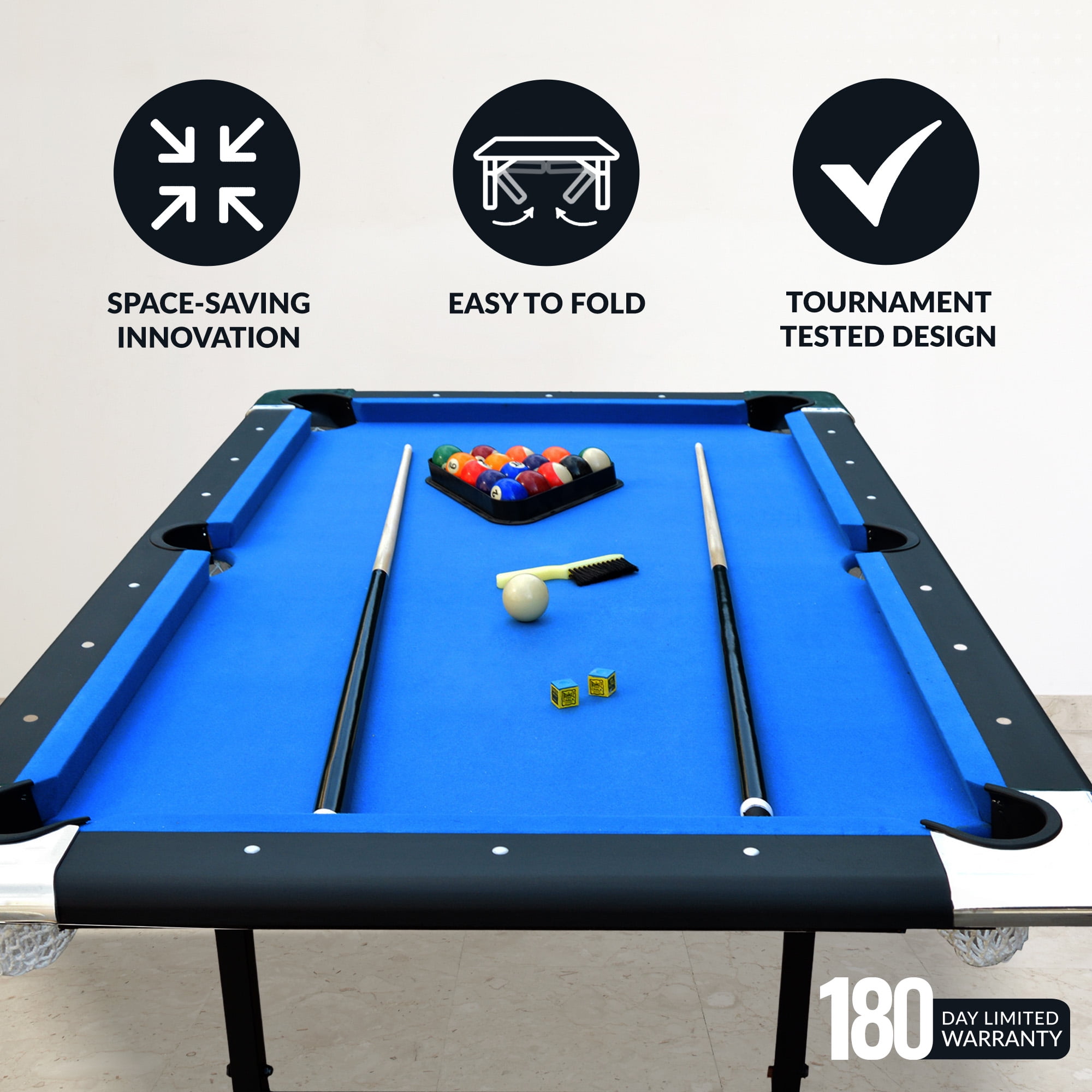 Hathaway Fairmont Portable, Folding 6 ft. Pool Table, Blue Felt, 43.25 in. W