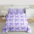 thumbnail image 3 of Manfei Purple Kawaii Bow Queen Comforter Set, Cute Cartoon Ribbon Bedding Sets, Teens Kids Girls Women Reversible Bedding Comforter Set, Luxury Bedroom Decor, 3pcs, 3 of 9