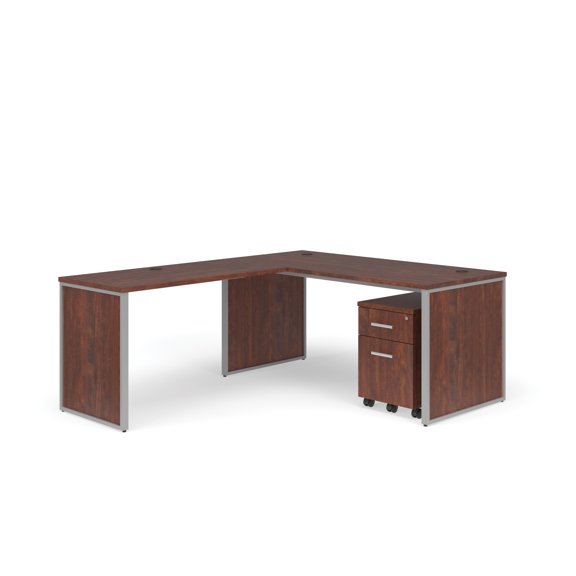 OFM Fulcrum Series Office Furniture Set, 66" Desk with Return, Filing Cabinet, Leg Panels, in Cherry