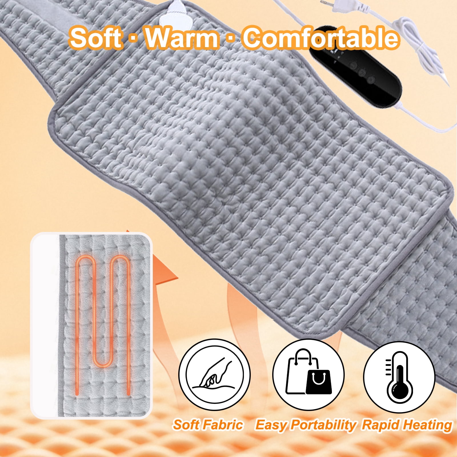 Electric Heating Pad for Period Cramps & Back Pain - 48"x12" Large Coverage, 9 Heat Settings, Auto Shut-Off, Machine Washable for Menstrual & Muscle Relief, Gray