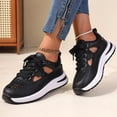 thumbnail image 6 of pwidon Women Platform Wedge Sneakers Cutout Lace Toe Breathable Hollow Lace Up Non Slip Casual Walking Chunky Sole Trainers Black 38, 6 of 9