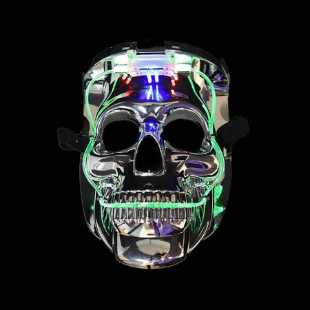 LED Color Changing Silver Chrome Skull Face Halloween Mask by Blinkee