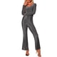 thumbnail image 1 of Mono brillante INSPIRE CHIC para mujeres, con piernas anchas y escote en V sexy para fiestas, 1 of 6