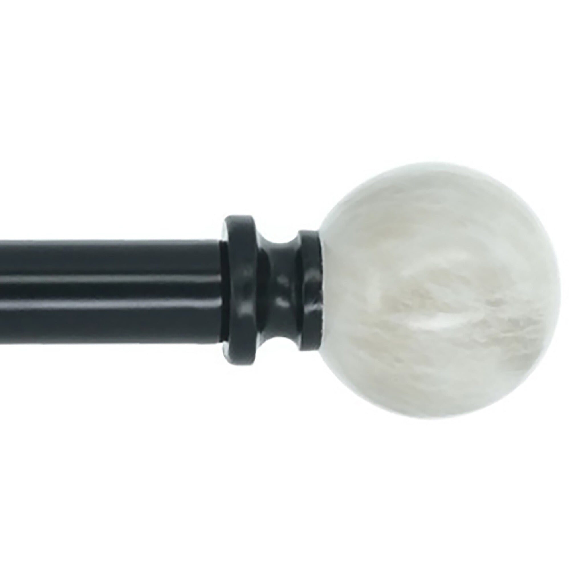 MERIVILLE 1" Single Curtain Rod Set, Adjustable 28–48 Inches, Spanish White Marble Ball Finials, Gunmetal