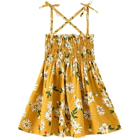 

LisenraIn Toddler Baby Girl Summer Floral Strap Ruffle Casual Dress Outfits
