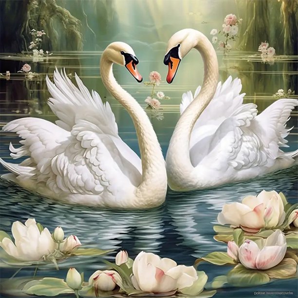 Pintura de diamante 5D DIY Kit de cisne de taladro redondo completo decoración del hogar 30x30cm