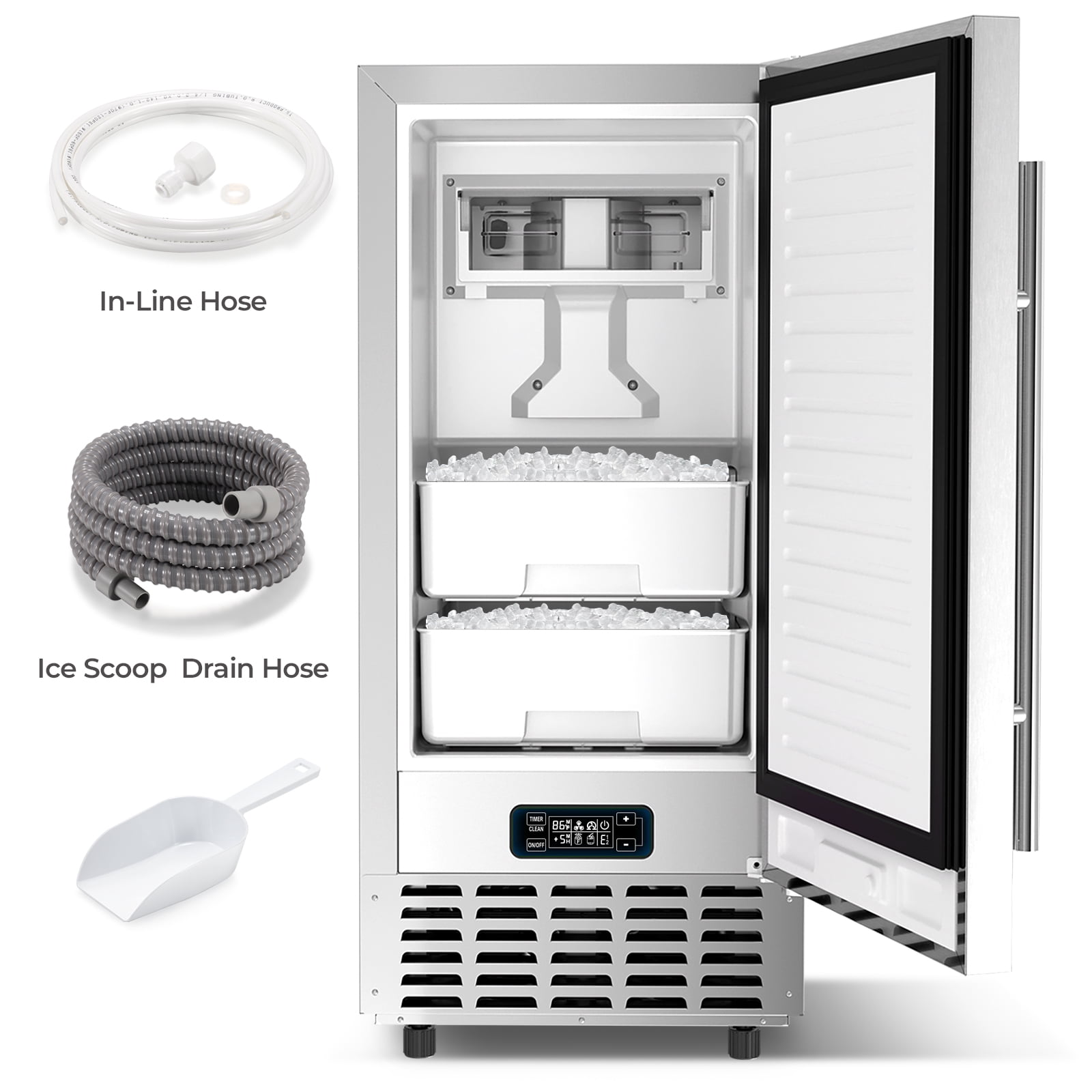 WAA Nugget Ice Maker Machine, Under Counter Ice Machine,Stainless Steel Built-in Freestanding Ice Maker,66Lbs/Day,LCD Panel/Self-Clean/24H Timer,for Home Kitchen Office Bar Party