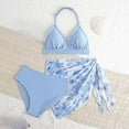 thumbnail image 2 of CAUYDY Teen Girl Summer Swimsuit Set Sleeveless Ruffle Top Swim Shorts Tween Girl 3Pcs Bathing Suit with Cover Ups 7t-14t Kids Girls Summer Swimwear (Sizes 7-8 Years,H03-Blue), 2 of 8