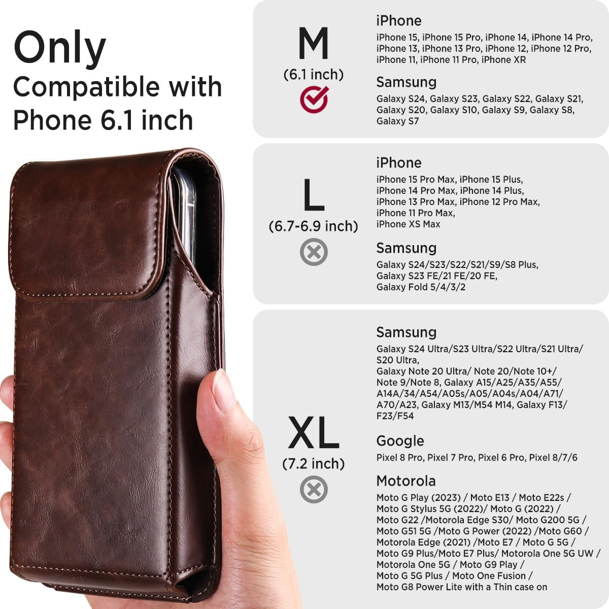 Étui Ceinture Cuir & Nylon Pour IPhone, Galaxy & Autres Smartphones – Protection Anti-rayures, Fente Carte, Fermeture Magnétique - 6