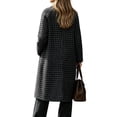 thumbnail image 4 of Women's Plaid Long Trench Jacket Lapel Collar Single Breasted Wool Blend Fall Winter Mid Length Pea Coat with Pockets (2XL, Black), 4 of 6