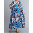 thumbnail image 4 of Vestido de lino de algodón de mujer vintage Vestido de verano informal suelto de cintura alta con cu Abanopi Azul, 4 of 7