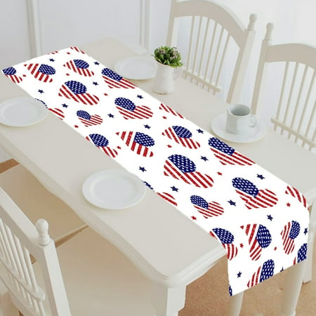 

ABPHQTO American Flag Hearts Pattern Table Runner Placemat Tablecloth For Home Decor 14x72 Inch